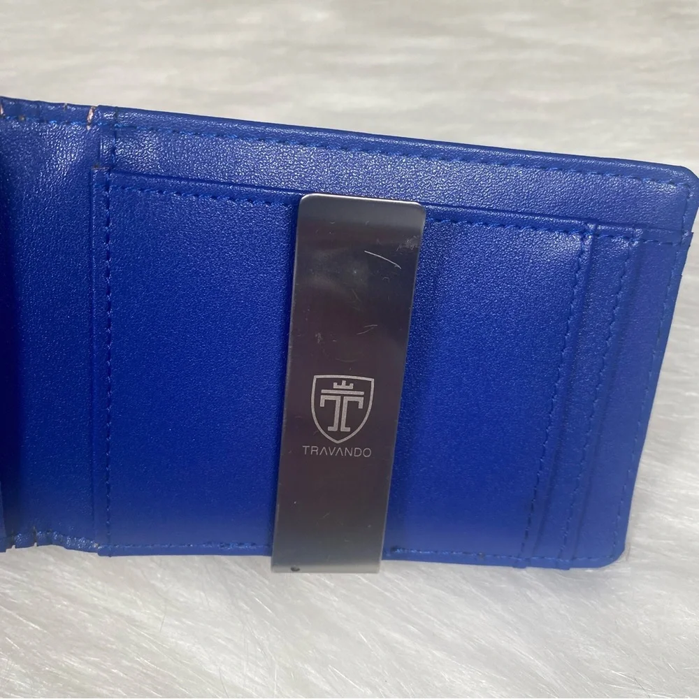 Mens Travando Slim Wallet with Money Clip Black And Blue